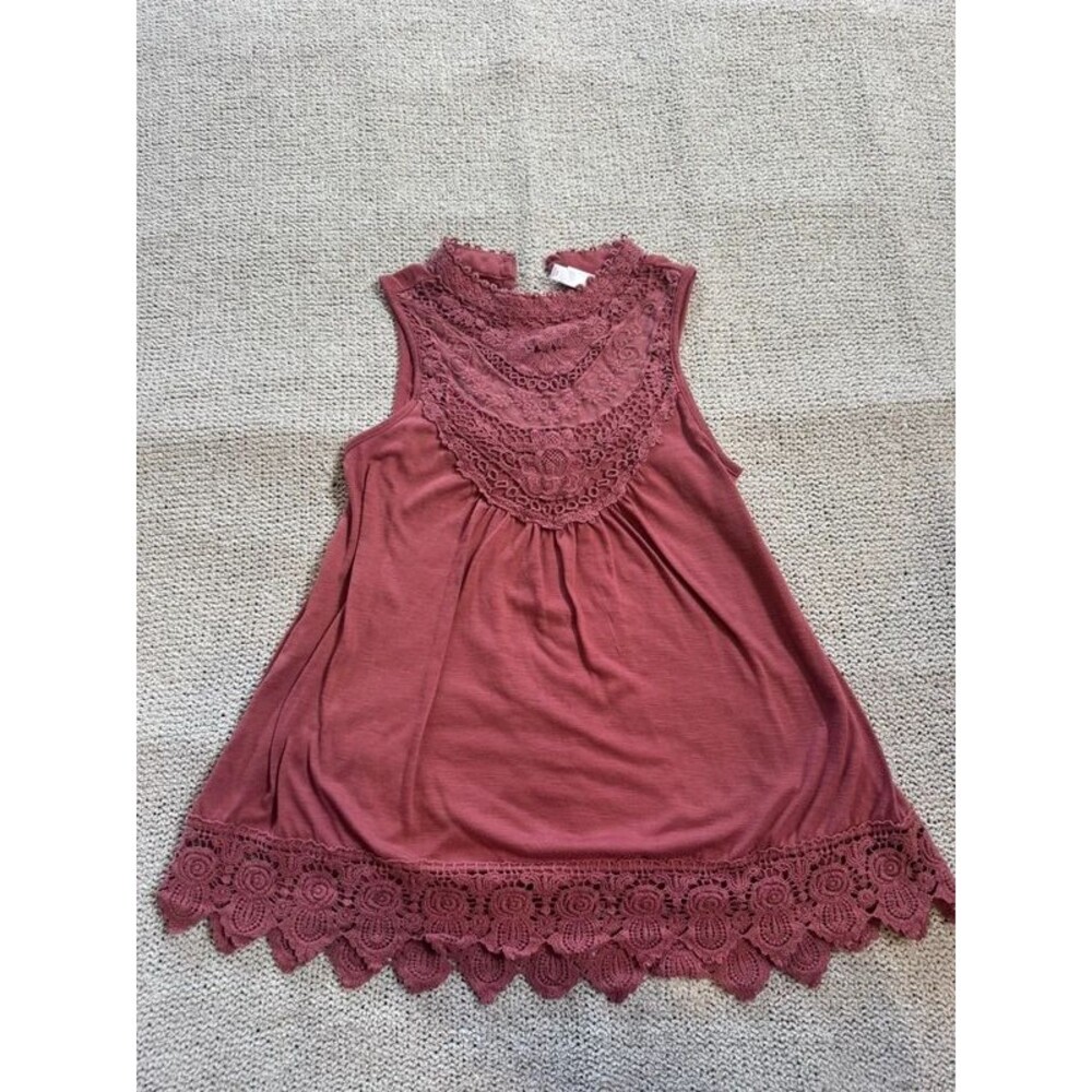 Xhilaration Lace Trim Red Sleeveless Tank Top - XS